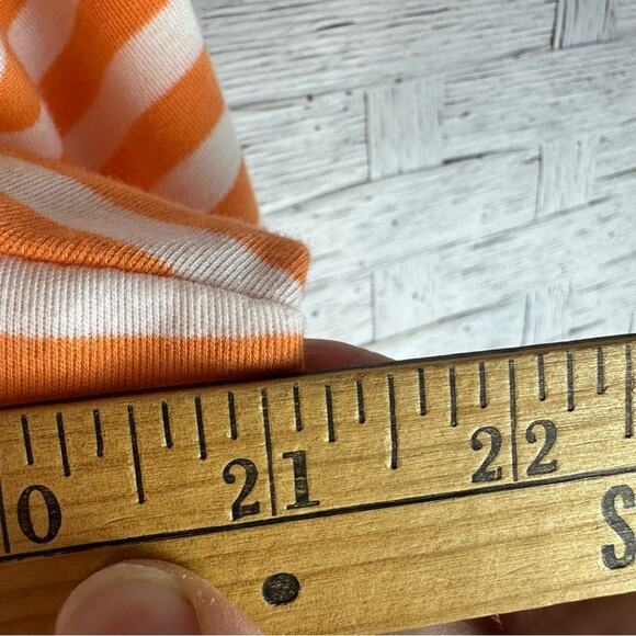 Quacker Factory 3/4 sleeve T-shirt orange white stripe sequin, hot pink flamingo - Picture 7 of 8